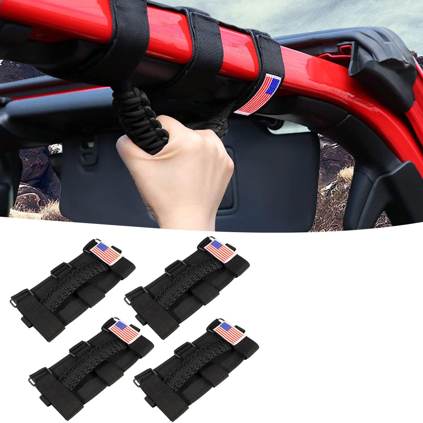 Paracord Grab Handles with American Flag For Jeep Wrangler CJ YJ TJ JL JK LJ JLU JKU & for Gladiator JT 1955-2023