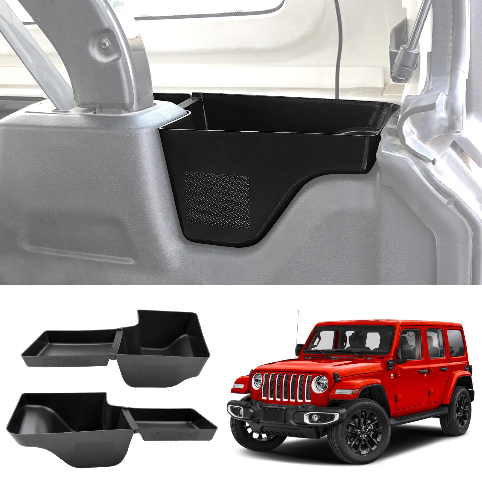 Wheel Well Storage Bin Fit for 2018-2023 Jeep Wrangler JL JLU 4XE, Cargo Organizer Tray Trunk Side Storage Box for Wrangler JL 4 Door Accessories(Left+Right, Not fit 2024 Model)