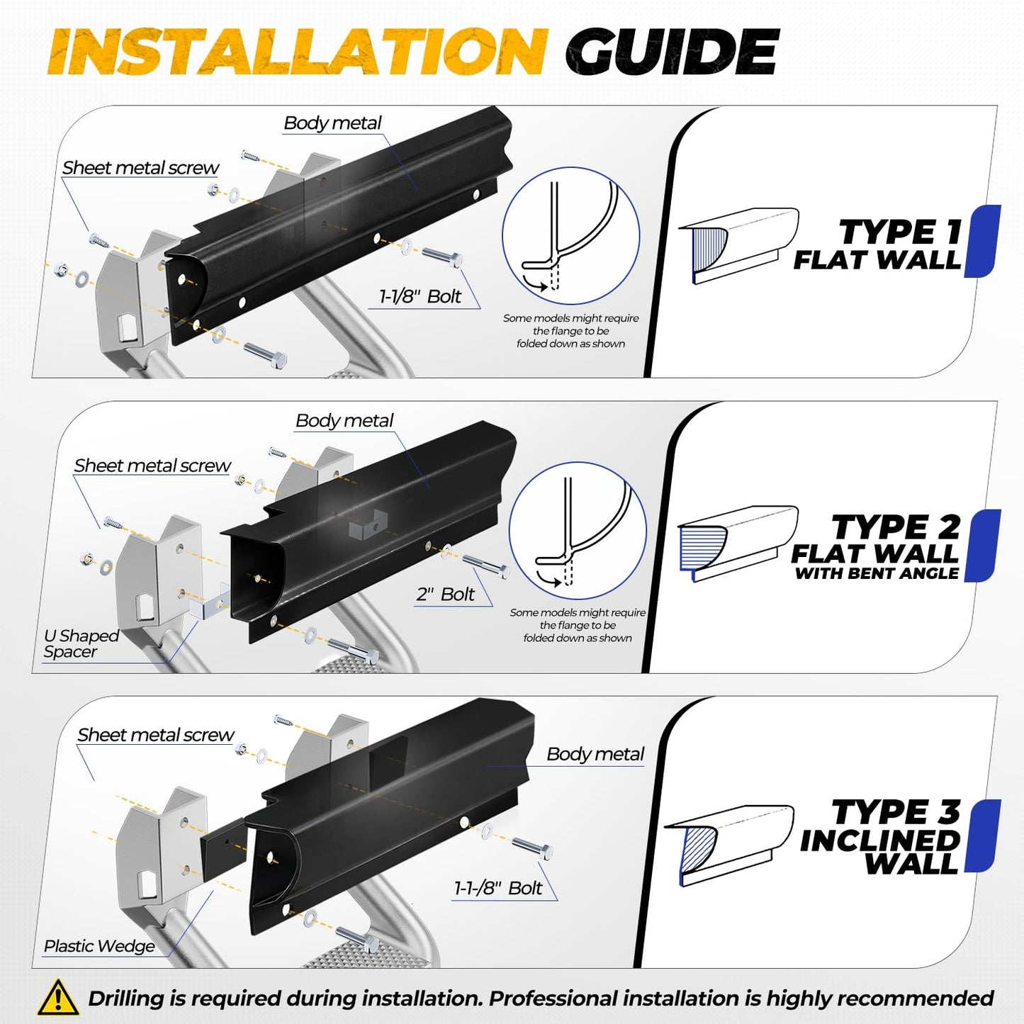 Universal Aluminum Side Step with Mounting Brackets for Pickups & Trucks