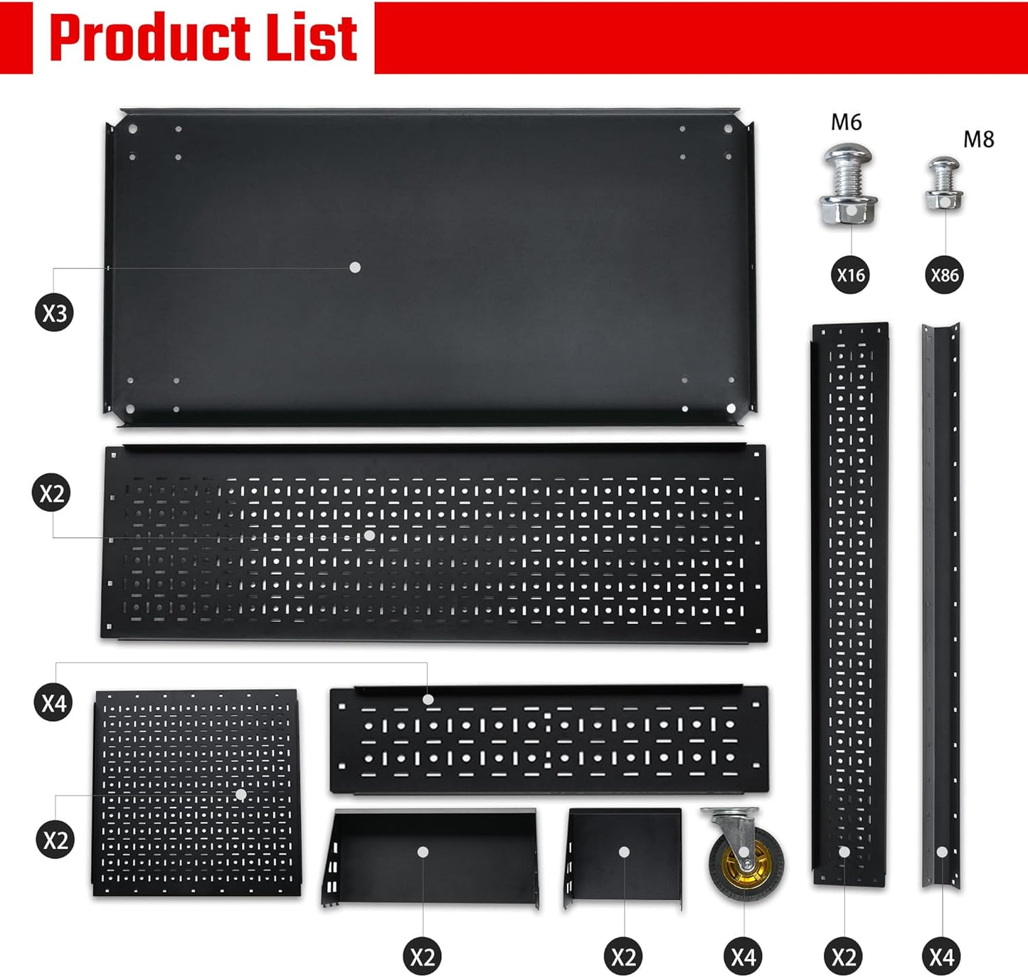 3-Tier DIY Detachable Utility Cart Storage Tool Cart with Steel Pegboard, Foldable Rolling Tool Cart with Wheels for Garage Organizer and Tool Storage