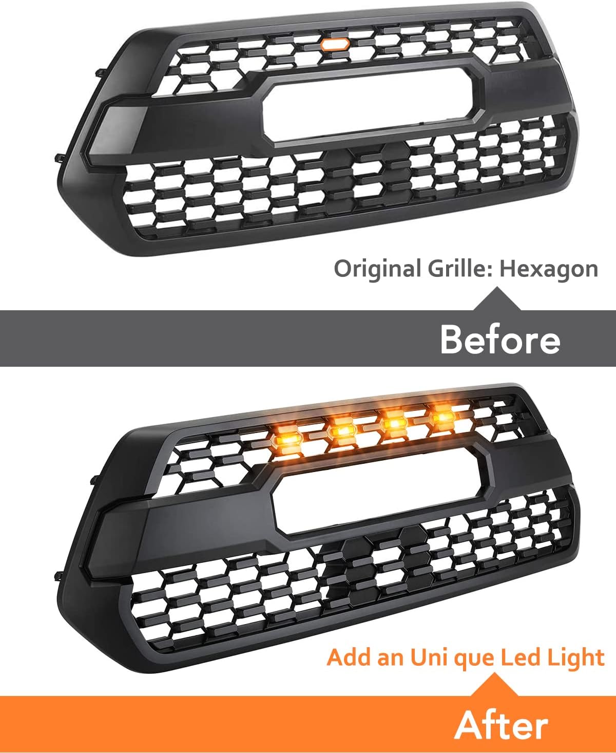 OXILAM LED Grille Lights 4 PCS with Fuse Adaptor for Tacoma TRD PRO 2016-2023 OEM Front Grille, Amber Shell with Amber Light, (Amber Yellow)