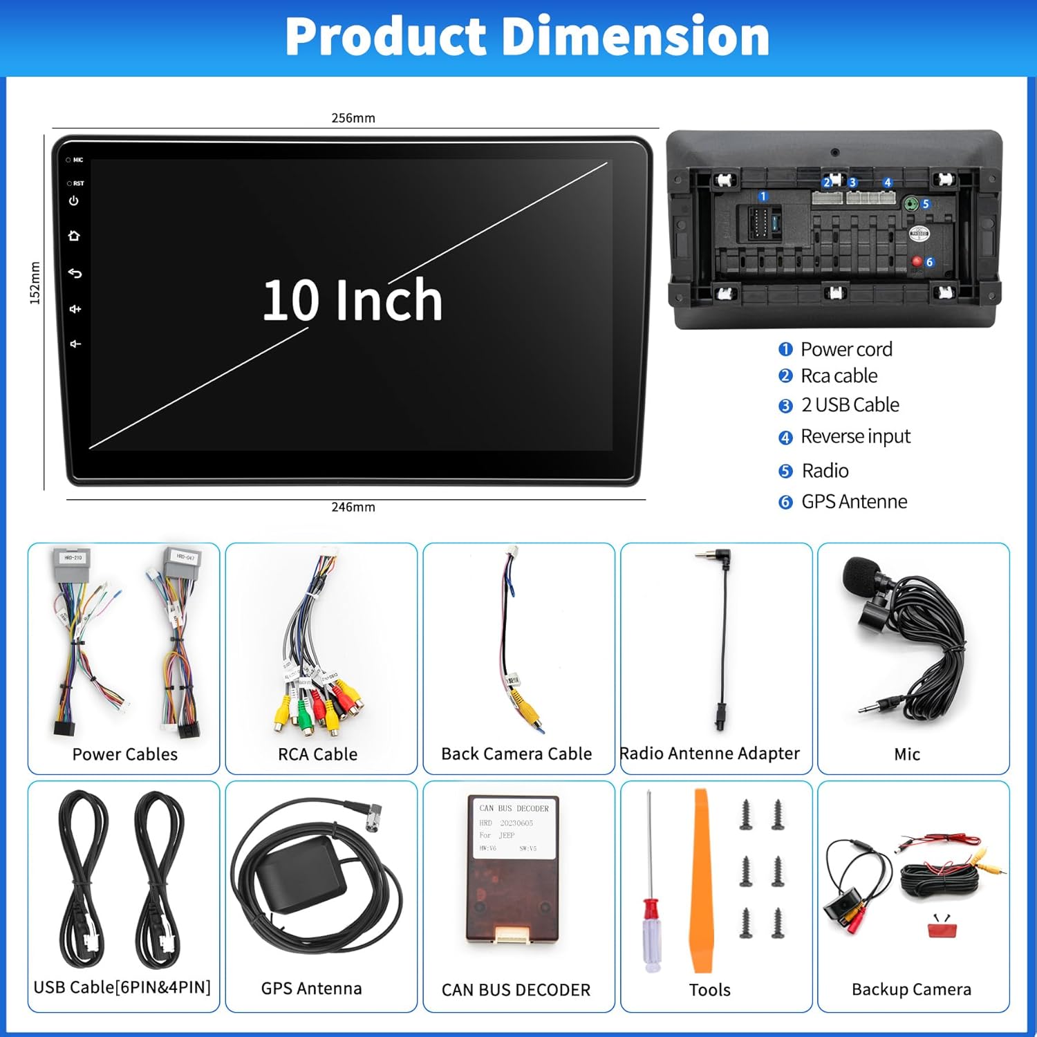 Car Stereo Radio for Jeep Wrangler JK Compass Grand Cherokee Dodge Ram 1500, Android 13 2GB+64GB, 10 inch IPS Touchscreen Wireless CarPlay Android Auto GPS Bluetooth AM/FM WiFi SWC, Backup Camera