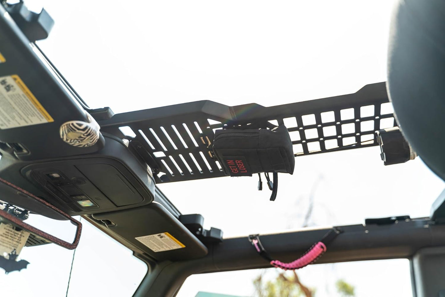 DV8 Offroad 2-Door Overhead Molle Panel for 2021-2025 Ford Bronco | Mounts Daily Gear & Supplies | Steel Grab Handle & Accessory Mount | (1) Light Mount | Black Powder Coat Finish | Steel Construction