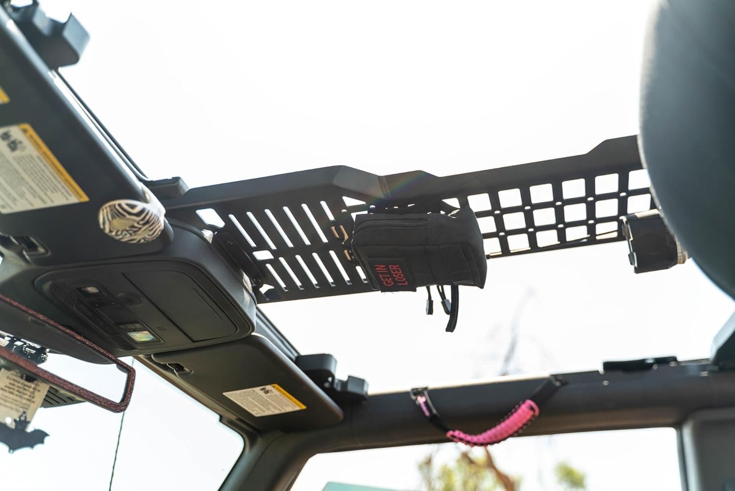 DV8 Offroad 2-Door Overhead Molle Panel for 2021-2025 Ford Bronco | Mounts Daily Gear & Supplies | Steel Grab Handle & Accessory Mount | (1) Light Mount | Black Powder Coat Finish | Steel Construction