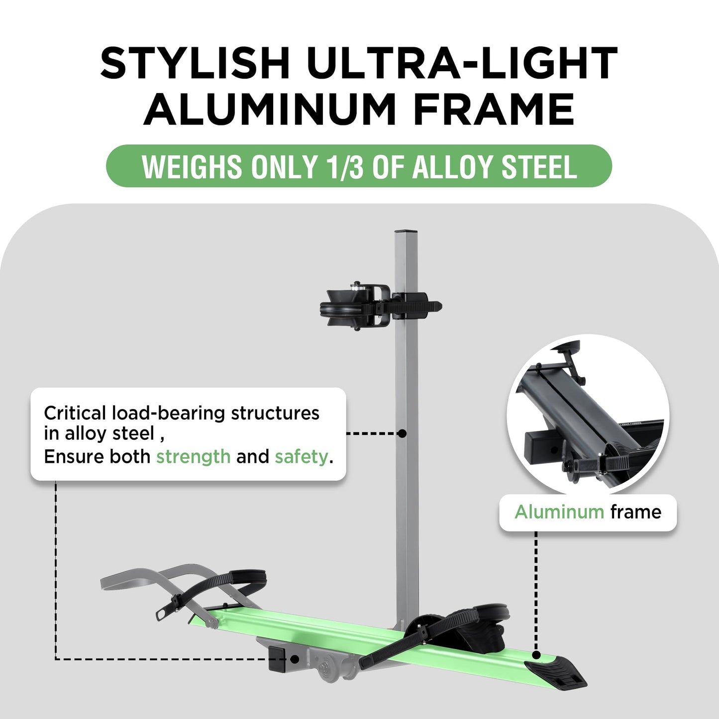 Aluminum Rack for Bicycles and Electric Bikes fits Car SUV Van RV and Trailer with 2" Receiver