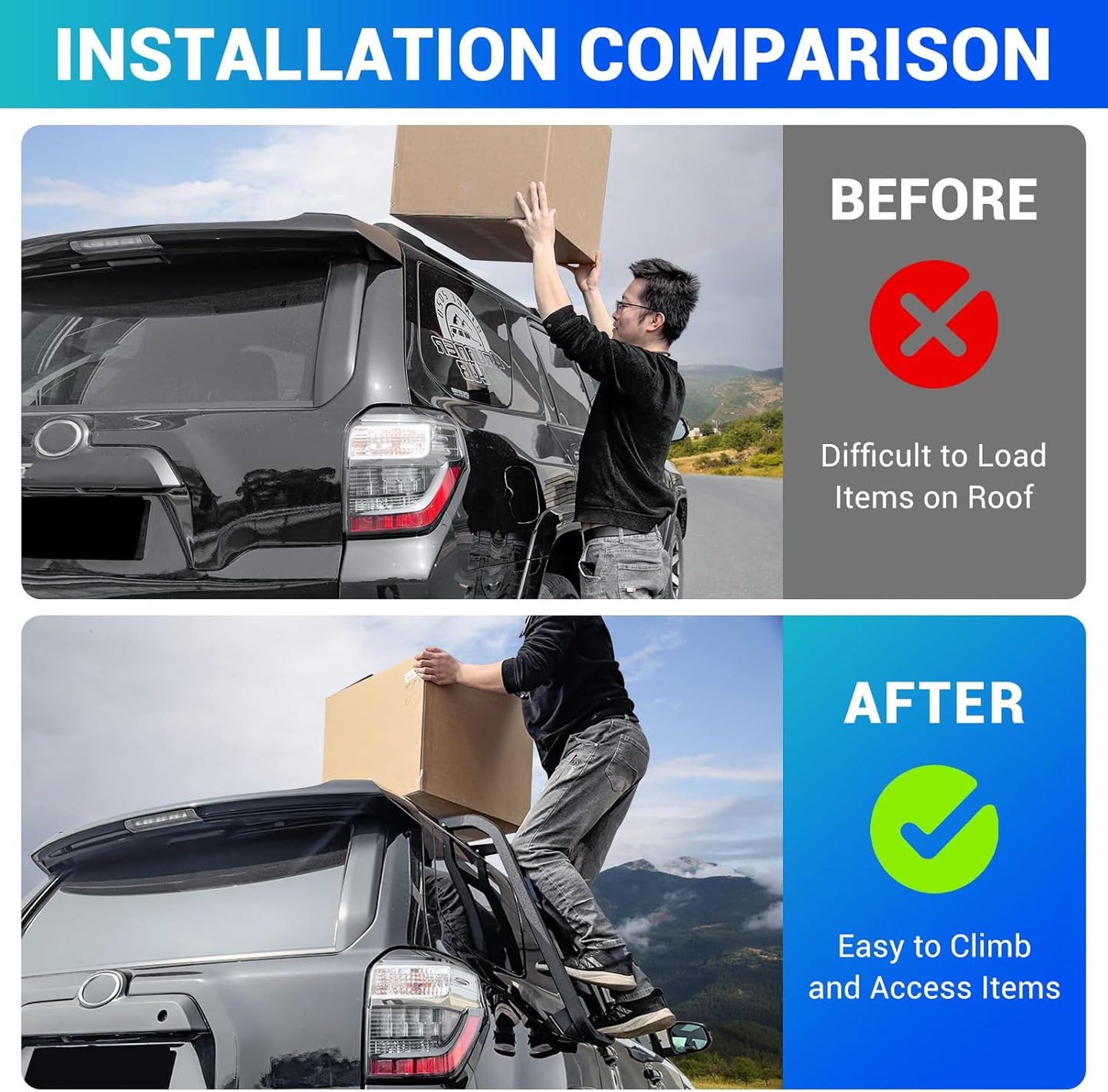 Roof Rack Ladder No Drilling Magnetic Fits for 2010-2024 Toyota 4Runner Cross Bars C-Pillar Rear Window Roof Access Ladder Compatible with 4Runner Accessories Paint-Friendly