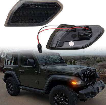 LED Front fender Side Marker Light Compatible with Wrangler JL 2018-2024 & Gladiator JT 2020-2023, Amber Flares Light Accessories, Front Wheel Eyebrow Light with Smoke Lens, Plug & Play