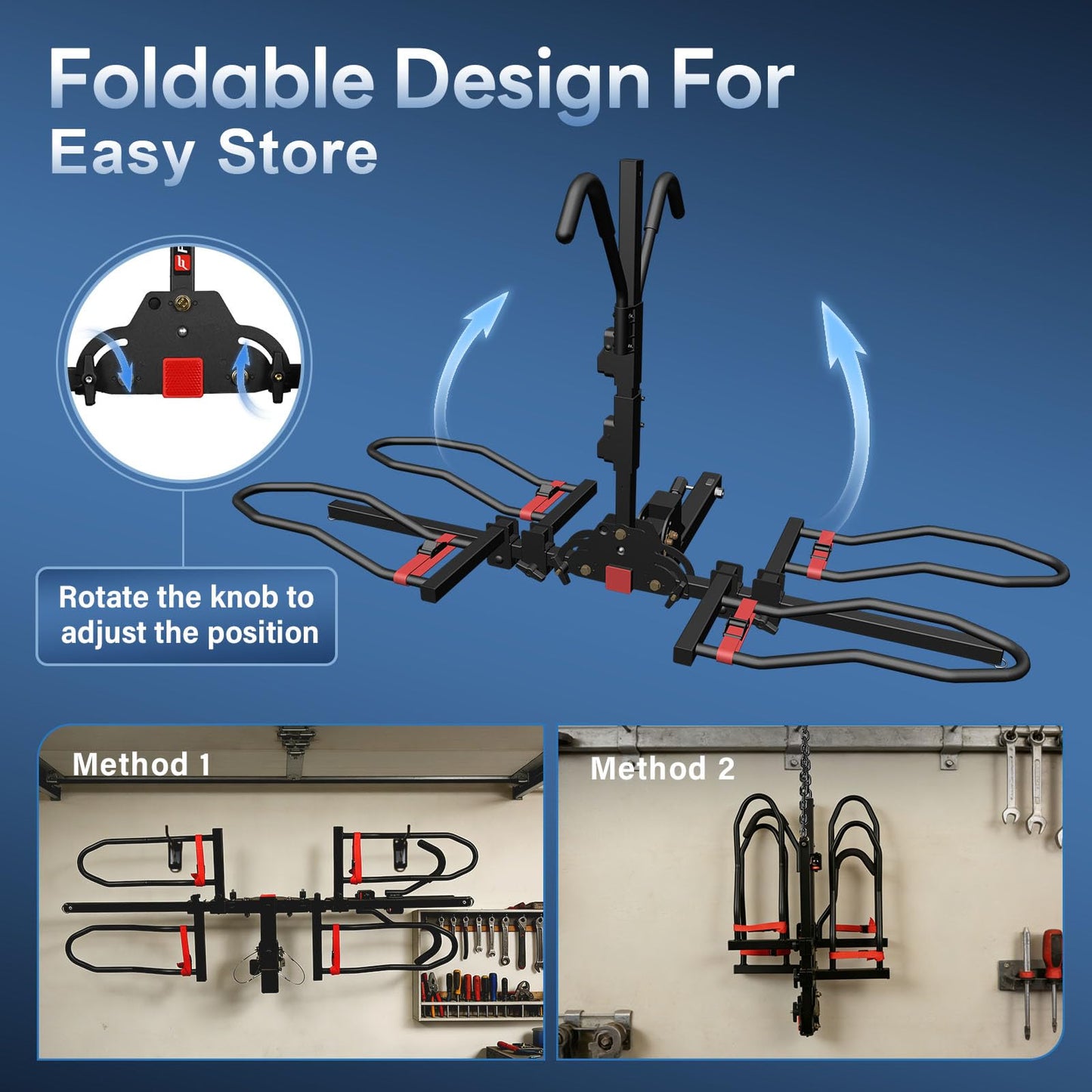 Heavy-Duty Tilting 2-Bike Hitch Rack with Fat Tire Compatibility