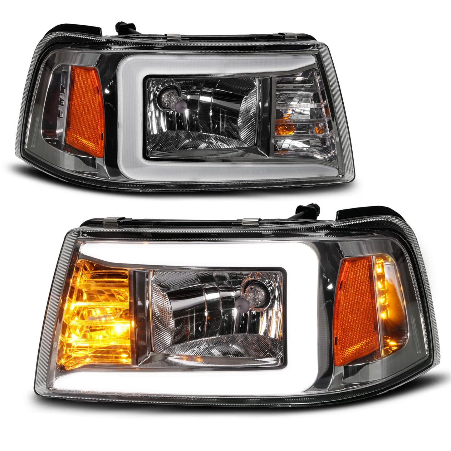 2Pcs LED Tube Black Replacement Headlights Corner Lamp Set for Ford Ranger 2001-2011