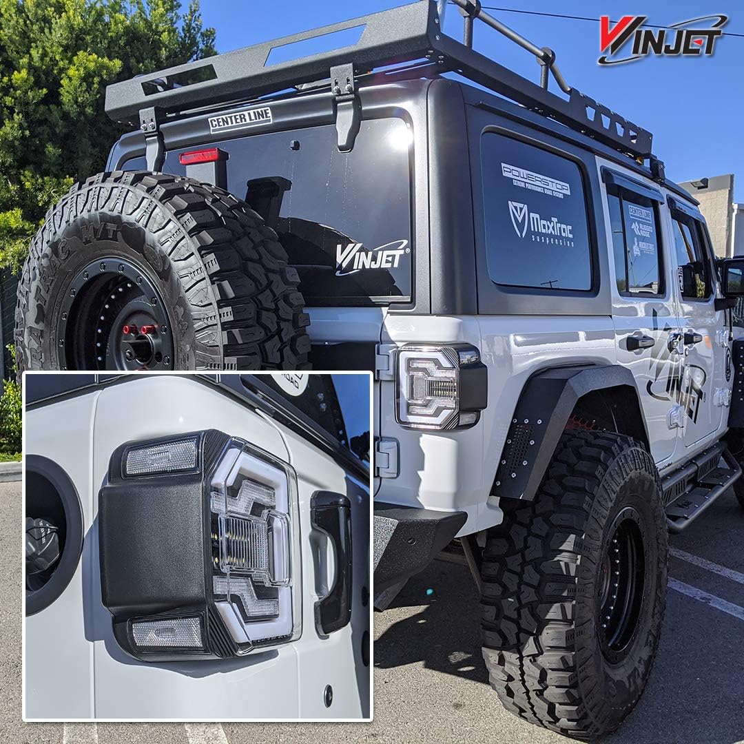Winjet Tail Lamps Compatible with Jeep [2018-2025 Wrangler JL] & [2021-2025 Jeep Wrangler 4XE Plugin] LED Sequential Tail Lights (Black Clear)