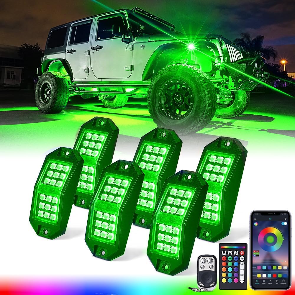 RGB LED Rock Lights Wide Angle Bluetooth Multicolor Neon Lighting  w/Wireless Remote