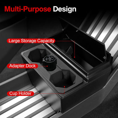 Floor Lower Console Storage Box with Cup Holder for Tesla Cybertruck, Trash Can for Cybertruck Accessories Lined with Silicone Sleeve