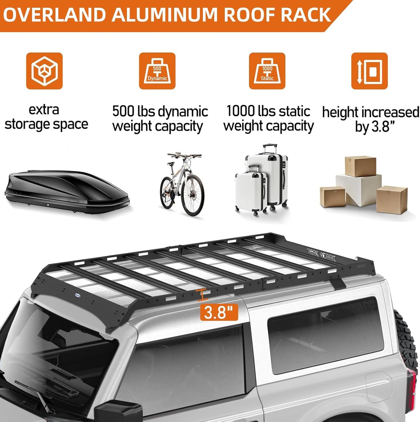 Roof Rack Full Length Cargo Carrier Basket Cross Bars for Ford Bronco 2-Door Hardtop  2021-2026  (Exclude Bronco Sport)