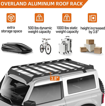 Roof Rack Full Length Cargo Carrier Basket Cross Bars for Ford Bronco 2-Door Hardtop  2021-2026  (Exclude Bronco Sport)