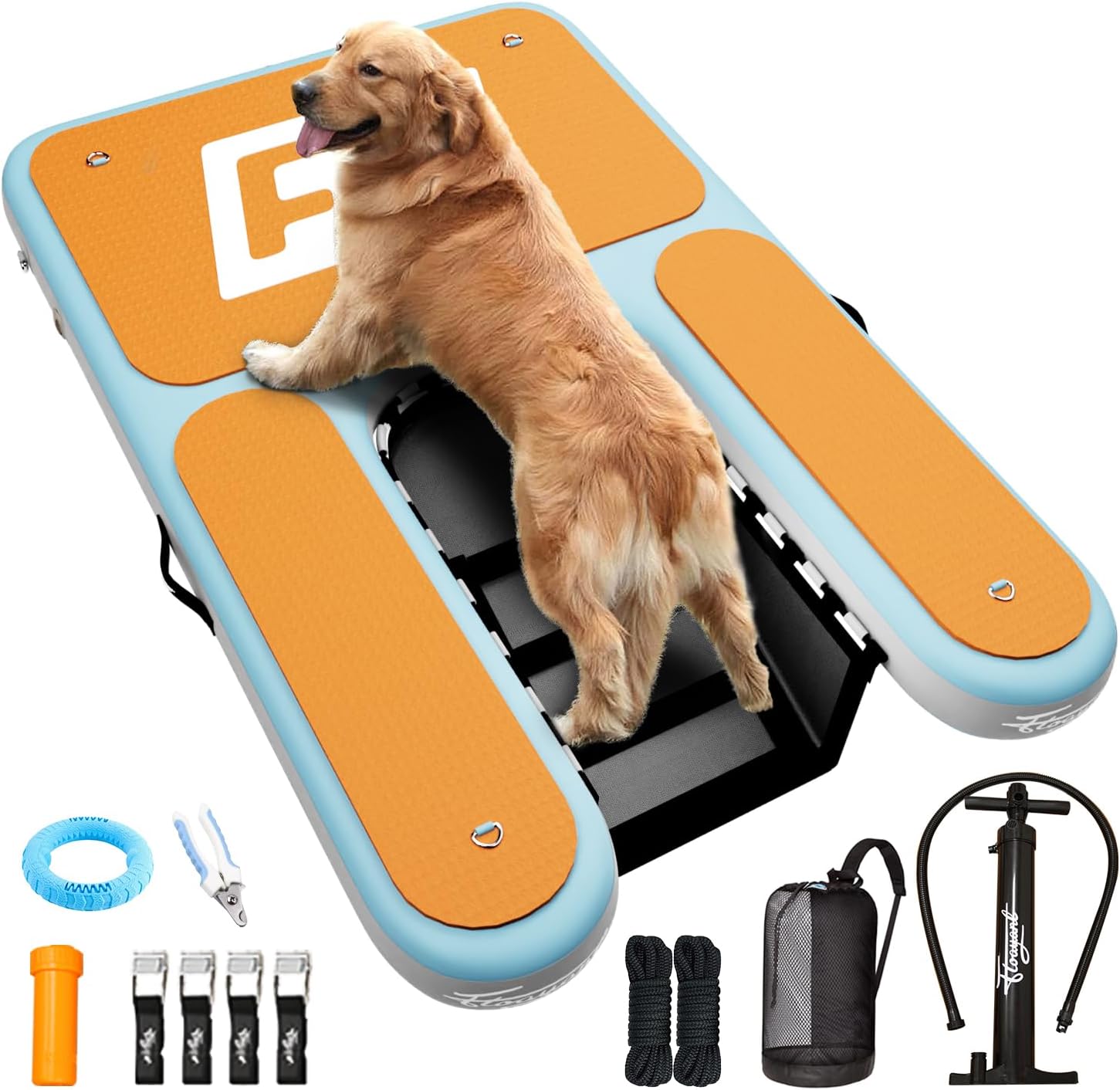 Inflatable Dog Water Ramp | 60×40" Oversized Floating Puppy Ladder | Water Docks Up to 230lbs | High Stability & Non-Slip EVA | Floating Dog Pool Ramp for Lake, Pool, Boat, Dock