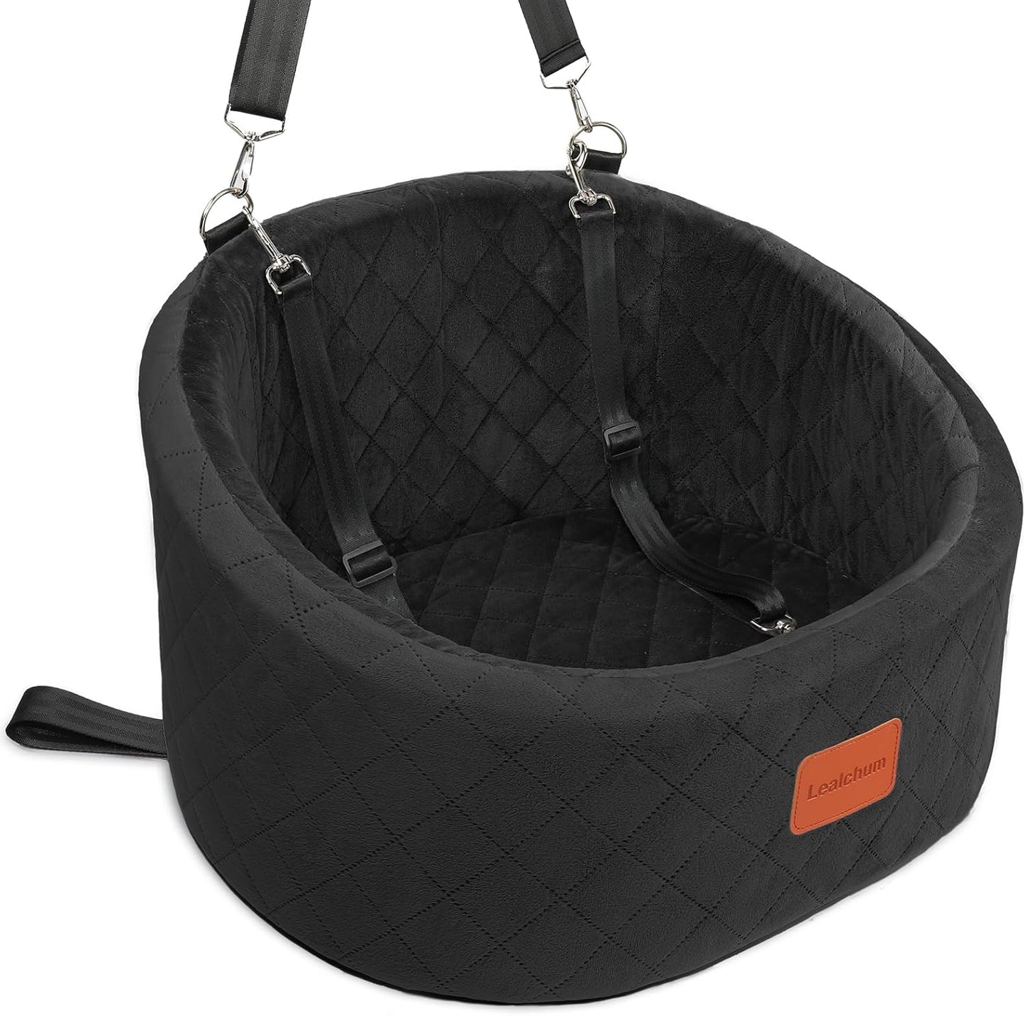 Dog Car Seat for Small Dogs, Comfy Car Dog Bed with 2 Clip-On Safety Leashes, Ultra Soft Fabric, Easy to Install & Washable, Fits Front & Rear Seats of All Vehicles