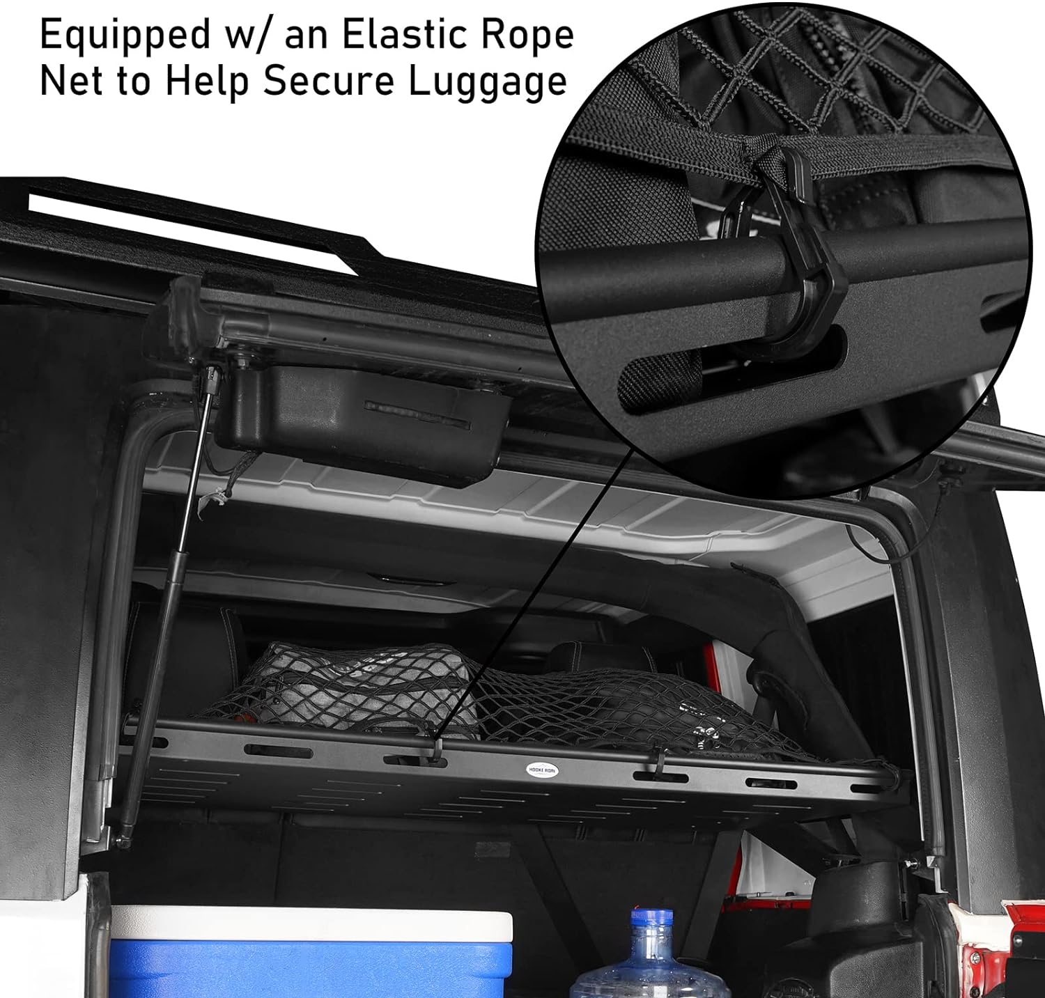 Hooke Road Rear Trunk Cargo Rack Basket Tray Interior Storage Luggage Carrier for 2007-2025 Jeep Wrangler JK JL Unlimited 4-Door Hardtops
