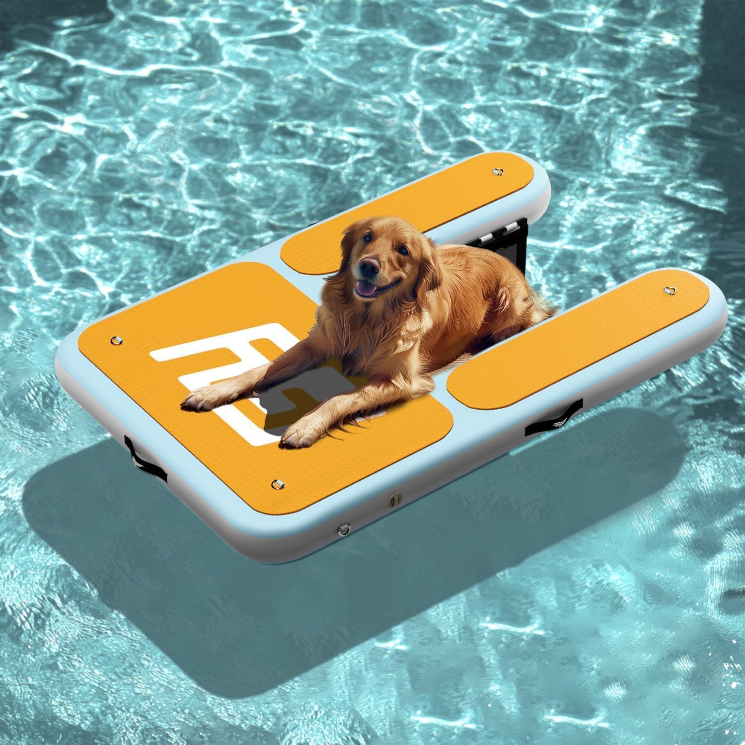 Inflatable Dog Water Ramp | 60×40" Oversized Floating Puppy Ladder | Water Docks Up to 230lbs | High Stability & Non-Slip EVA | Floating Dog Pool Ramp for Lake, Pool, Boat, Dock