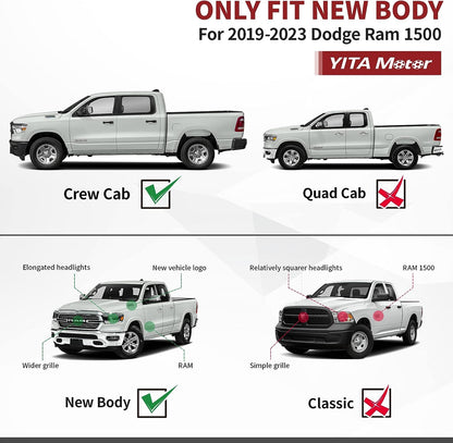 6 inches Running Boards Compatible with 2019-2023 Dodge Ram 1500 Crew Cab Nerf Bars Side Steps New Body Style(Exclude 2019-2023 Classic) - OMOTOR