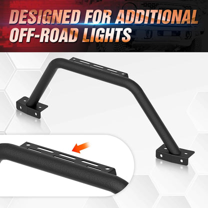 Bull Bar with Light Bracket Grille Brush Guard Compatible with 2021 2022 2023 2024 Ford Bronco (ONLY fit Modular Steel Front Bumper), Off Road Push Bar Front Bumper Rack Rock (2/4 Door, Black)