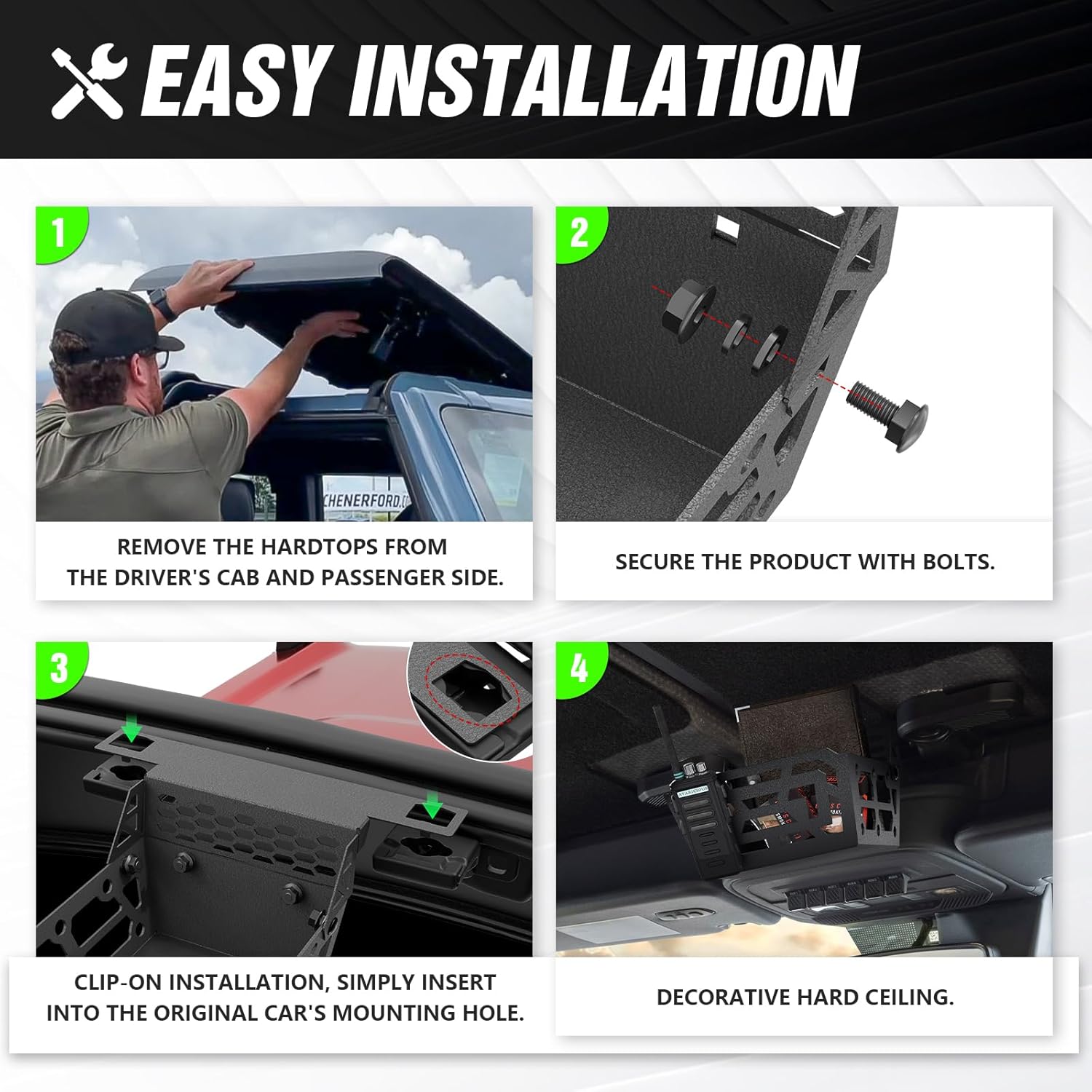 Overhead Storage Compatible with Ford Bronco 2021 2022 2023 2024 2025 2026, Console Organizer Hard Top Basket Interior Steel Storage Panel Tray (Exclude Soft Top)