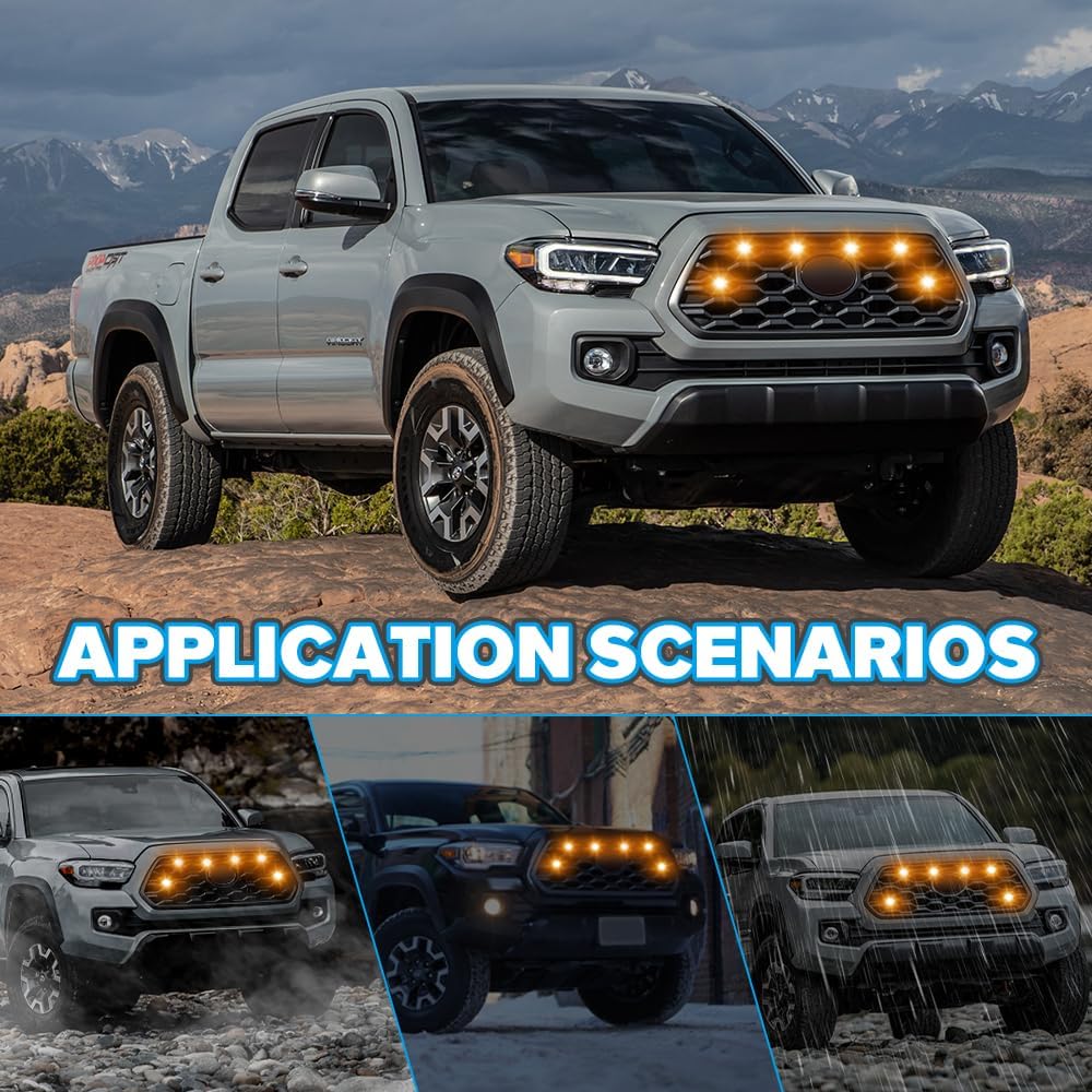 Teguangmei 6PCS Front Grill Lights Compatible with Toyota Tacoma TRD Off Road & Sport OEM Grill 2020 2021 2022 2023, LED Grille Light Bar with 6-in-1 Wire Harness & Two Fuse Adaptor (Amber)