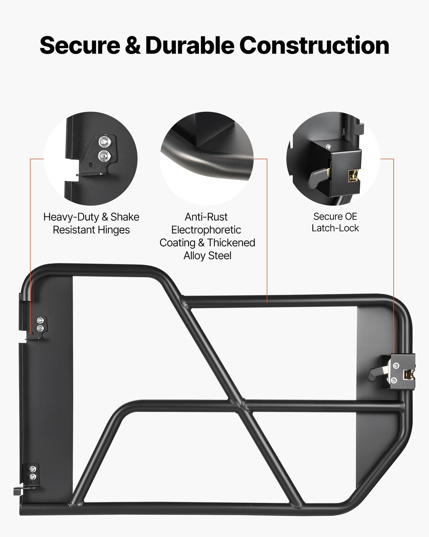 Steel Off Road Front & Rear Tubular Half Doors Compatible with 2021-2026 Ford Bronco (Excluding Bronco Sport)