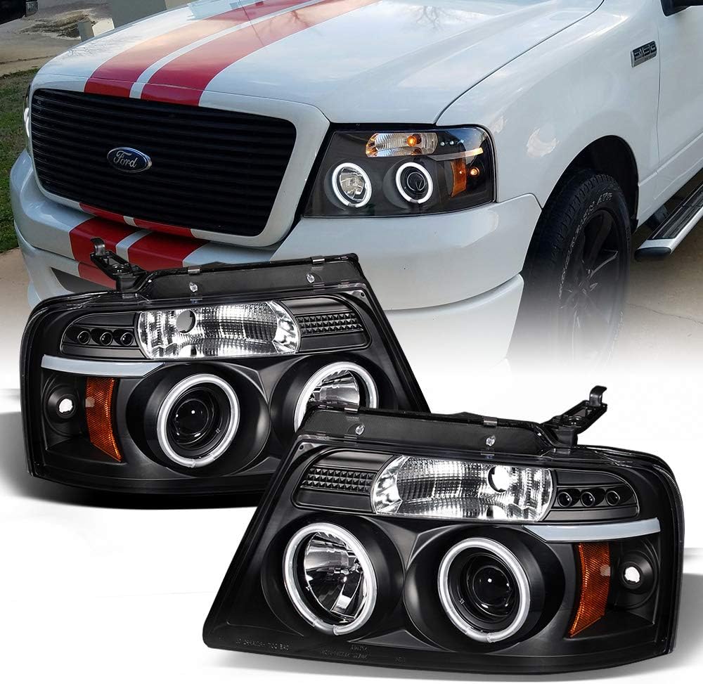 For 2004-2008 Ford F150 LED Dual Halo Ring Smoked Lens Projector Headlights Headlamps, Driver & Passenger Side