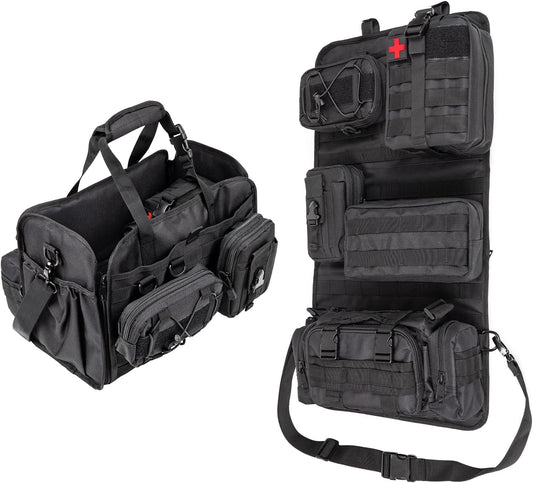 Universal Tactical Car Seat Back Organizer Patrol Bag Tactical Molle Vehicle Organizers with 5 Detachable Molle Pouches Multi-function Designed