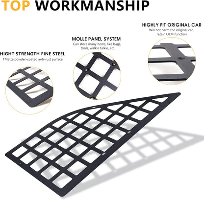 Rear Window Molle Panel for 2021 2022 2023 2024 2025 New Ford Bronco 4 Door Hard Top Cargo Organizer Rear Trunk Panel Storage System Interior Accessories, 2 Pack Black