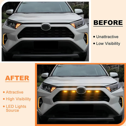 Front Grill Lights for 2019-2024 Toyota RAV4 Hybrid LE SE XLE XSE Limited LED Grille Lights for 5th Gen RAV4 Accessories (RAV4-Amber)