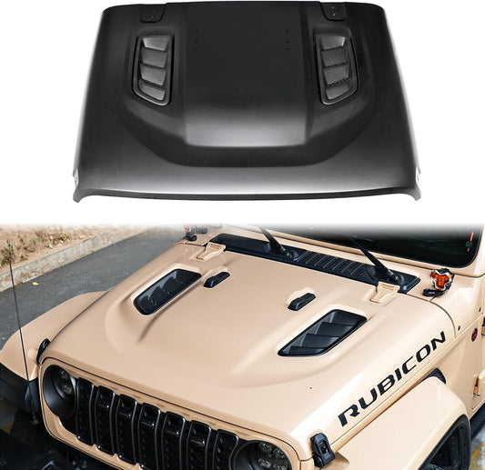 Vented Heat Dispersion Hood Compatible with Jeep Wrangler JL JLU 2018-2024 Gladiator JT 2020-2024,10th Anniversary Edition Metal Replacement Hoods Accessories (Not Fit Mojave and 392 Models)