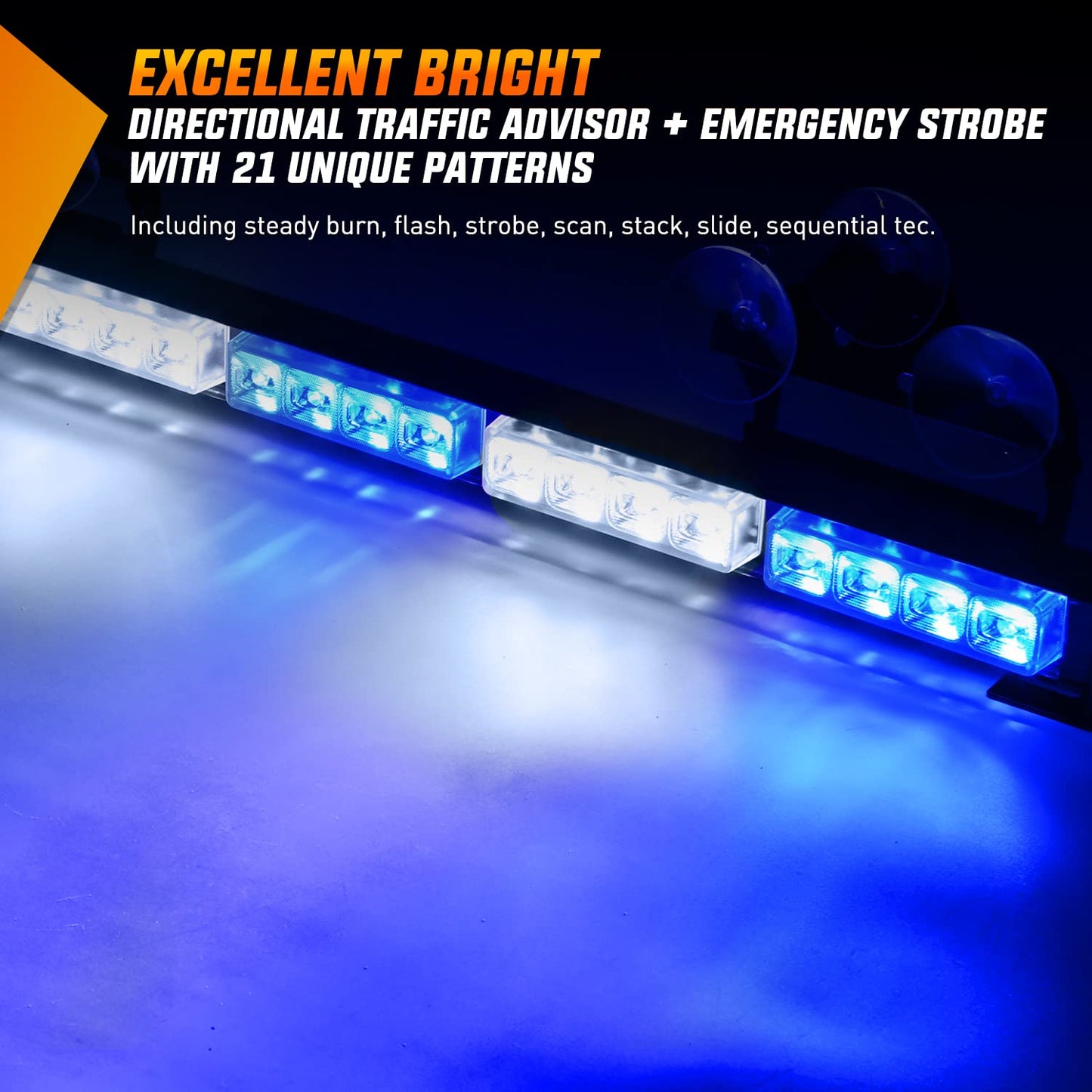 Traffic Advisor Emergency Strobe Light Bar 35Inch 32LED 21 Flash Patterns Directional Safety Warning Lights with Cigar Lighter on Trucks Police Cars Construction Vehicles