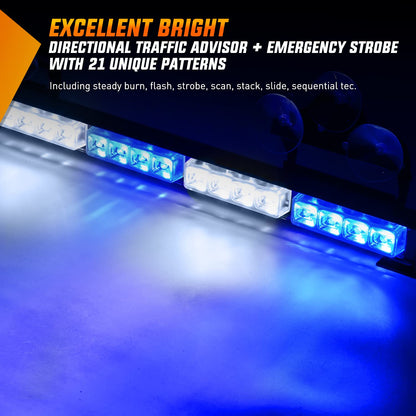 Traffic Advisor Emergency Strobe Light Bar 35Inch 32LED 21 Flash Patterns Directional Safety Warning Lights with Cigar Lighter on Trucks Police Cars Construction Vehicles