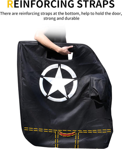 Door Storage Bags Compatible with 1976-2025 Jeep Wrangler YJ TJ JK JL 4XE Gladiator JT Accessories Car Doors Storage Cover with Hangers Design, Hinges Cut, Mirror Organizer Bag, Handles, 2 Pack
