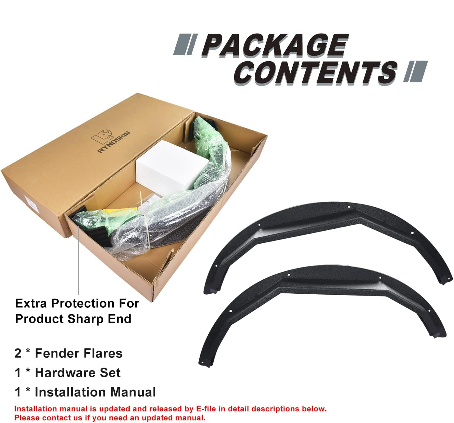 RYNOSKIN Rear Fender Flares Fit 2021-2025 Ford Bronco 2 Door Heavy Duty Carbon Steel Off-Road Flat Wheel Fenders Heavy Textured Black Side Protections (Only for Bronco 2 Door Rear Wheel 2PCS)