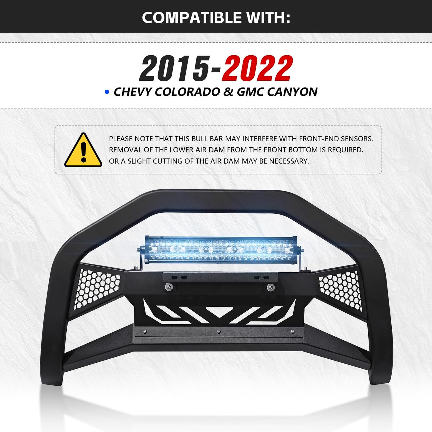 Truck Bull Bar with LED Light & License Plate Frame For 2015-2022 Chevy Colorado & GMC Canyon