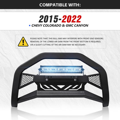 Truck Bull Bar with LED Light & License Plate Frame For 2015-2022 Chevy Colorado & GMC Canyon