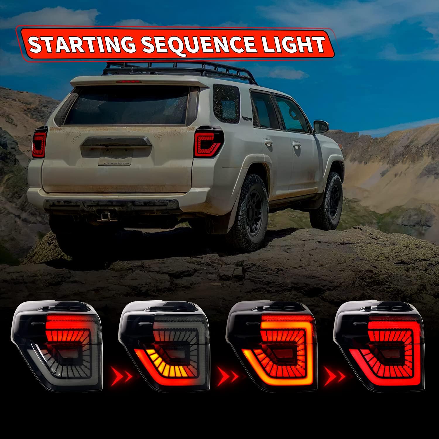 LED Tail Lights for Toyota 4Runner TRD/Limited/Off-Road/SR5/Sport/Nightshade 2014-2023,Rear Light Assembly with Sequential Turn Signal/Start Up Animation Light for 4 Runner,Smoked (Style 1)