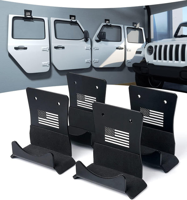 America Flag Storage Door Hangers, Aluminum Wall-Mounted Removable Door Storage Rack Holder with Rubber Lining Compatible with 1956-2023 Jeep Wrangler CJ YJ TJ LJ JK JKU JL JLU - 4PACK