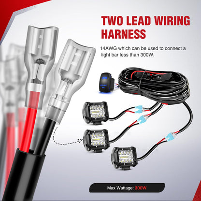 10014W LED Light Bar Wiring Harness Kit 14AWG Heavy Duty 12V 5Pin Rocker Laser On Off Waterproof Switch Power Relay Blade Fuse