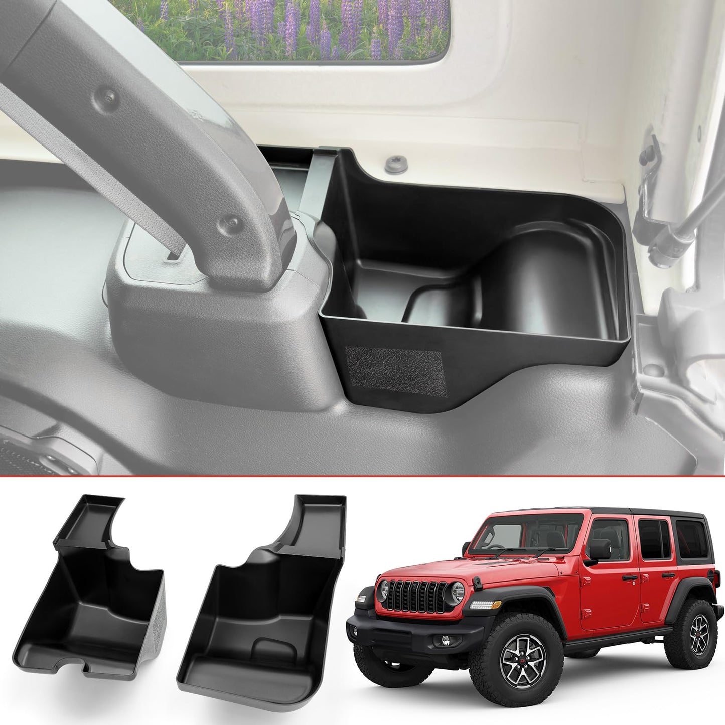 Wheel Well Storage Bin Fit for 2018-2023 Jeep Wrangler JL JLU 4XE, Cargo Organizer Tray Trunk Side Storage Box for Wrangler JL 4 Door Accessories(Left+Right, Not fit 2024 Model)