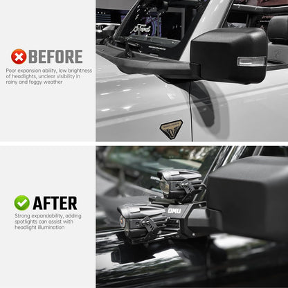 Aluminum A-Pillar Light System Mount With 4 PCS Spotlights, High Low Beam Switchable A-Pillar Spotlight(White Light) For Ford Bronco 2021+(Not fit for Ford Bronco Sport)