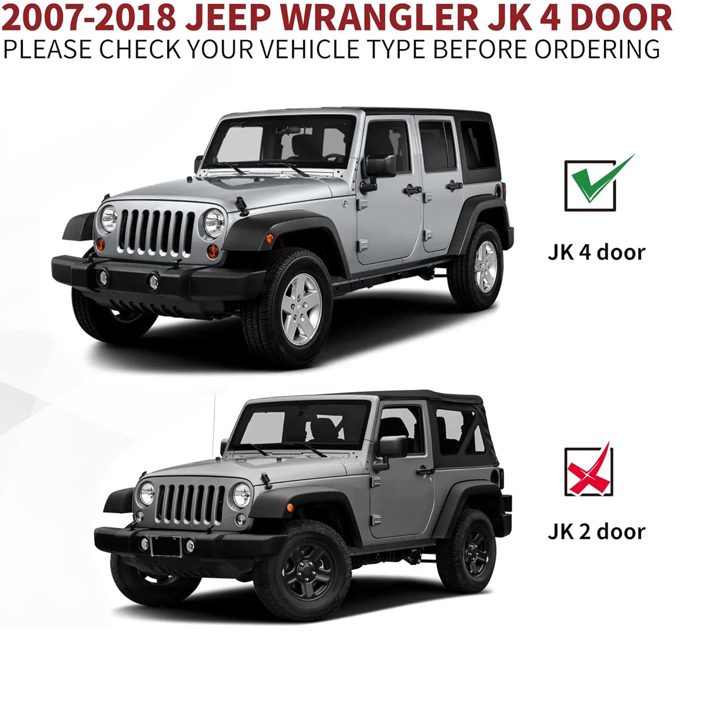 Running Boards Compatible with 2007-2018 Jeep Wrangler JK 4 Door, Nerf Bars, Black Side Steps (Not for JL Model)