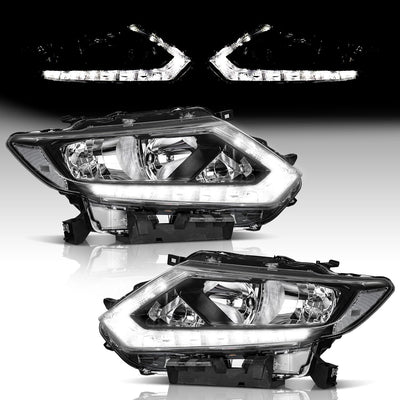 LED DRL Headlight Assembly Pair for 2014-2016 Nissan Rogue - Fits Factory Halogen Models Only (No Projector)