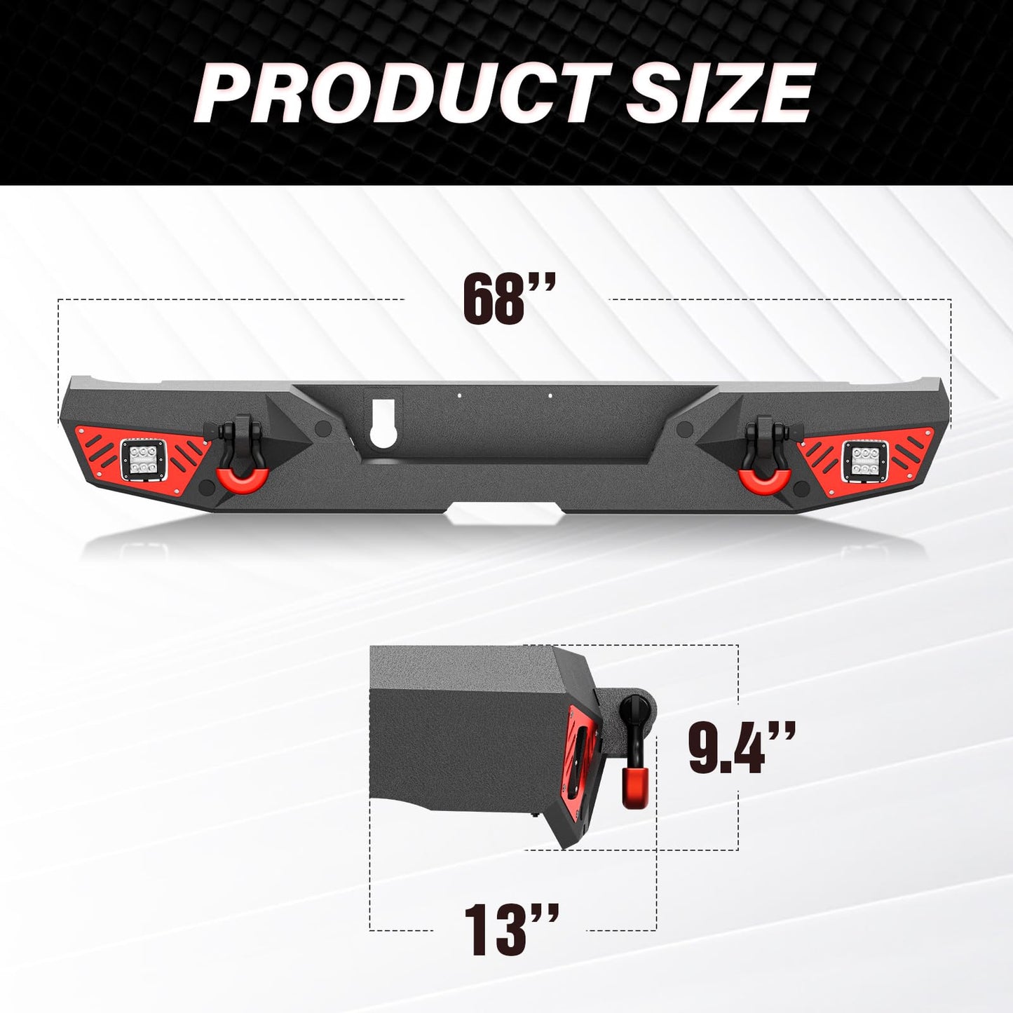 Rear Bumper with LED Lights, License Plate Frame Compatible with 2020-2026 Jeep Gladiator JT