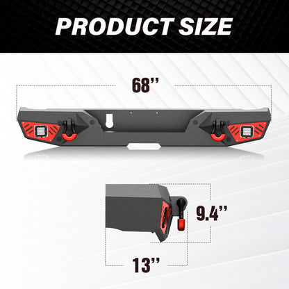 Rear Bumper with LED Lights, License Plate Frame Compatible with 2020-2026 Jeep Gladiator JT