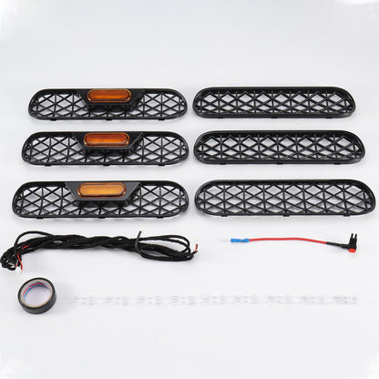 Front Grill Inserts with Amber Light for 2021 2022 2023 2024 Ford Bronco Big Bend Outer Banks 2/4 Door Mesh Grille Inserts Frame Trim Covers