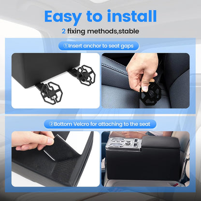 Center Console, Upgraded 7-Color Mood Lighting Center Console Organizer, Rear Bench Seat Armrest with Fast Phone Charging, Back Bench Seat Storage Box for Car Minivan Van Truck