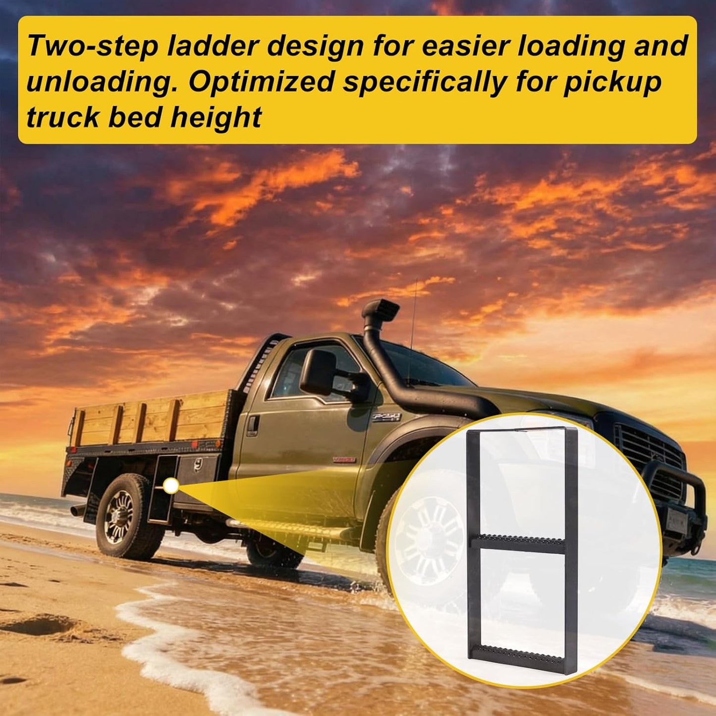 24.4 x 12.6 Inch Two Rung Steel Pickup Truck Tire Step for Heavy Duty Pickup Cargo Vans Flatbeds Trailers